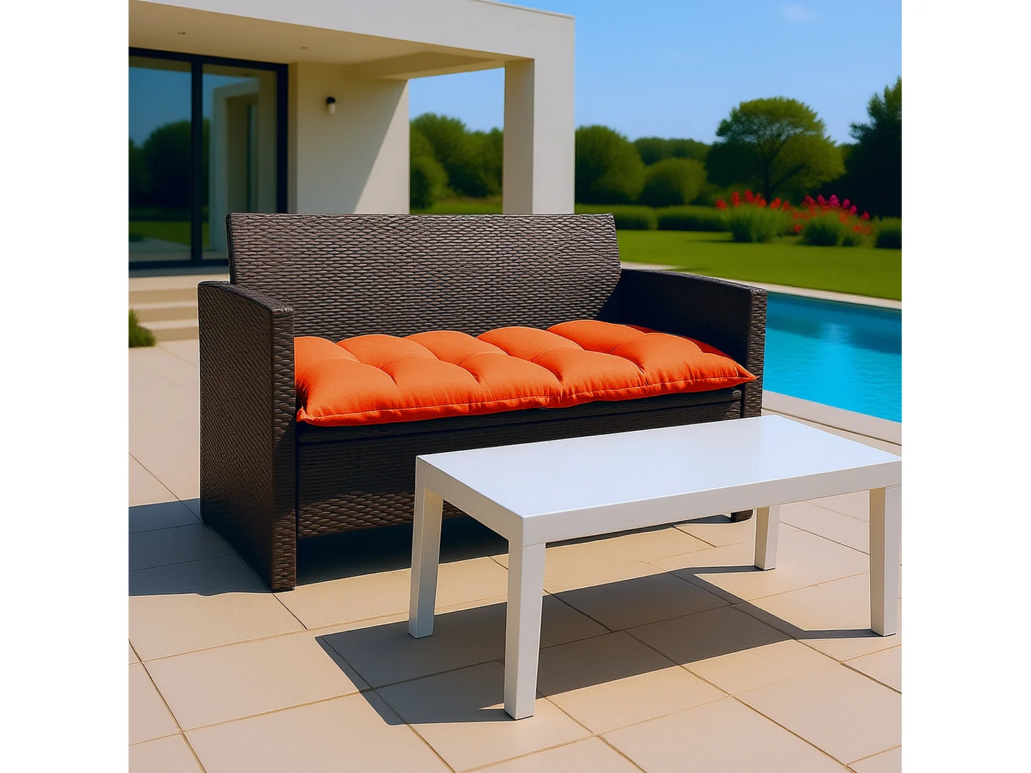 Coussin capitonné Confort Intérieur Extérieur 120x60cm - Orange