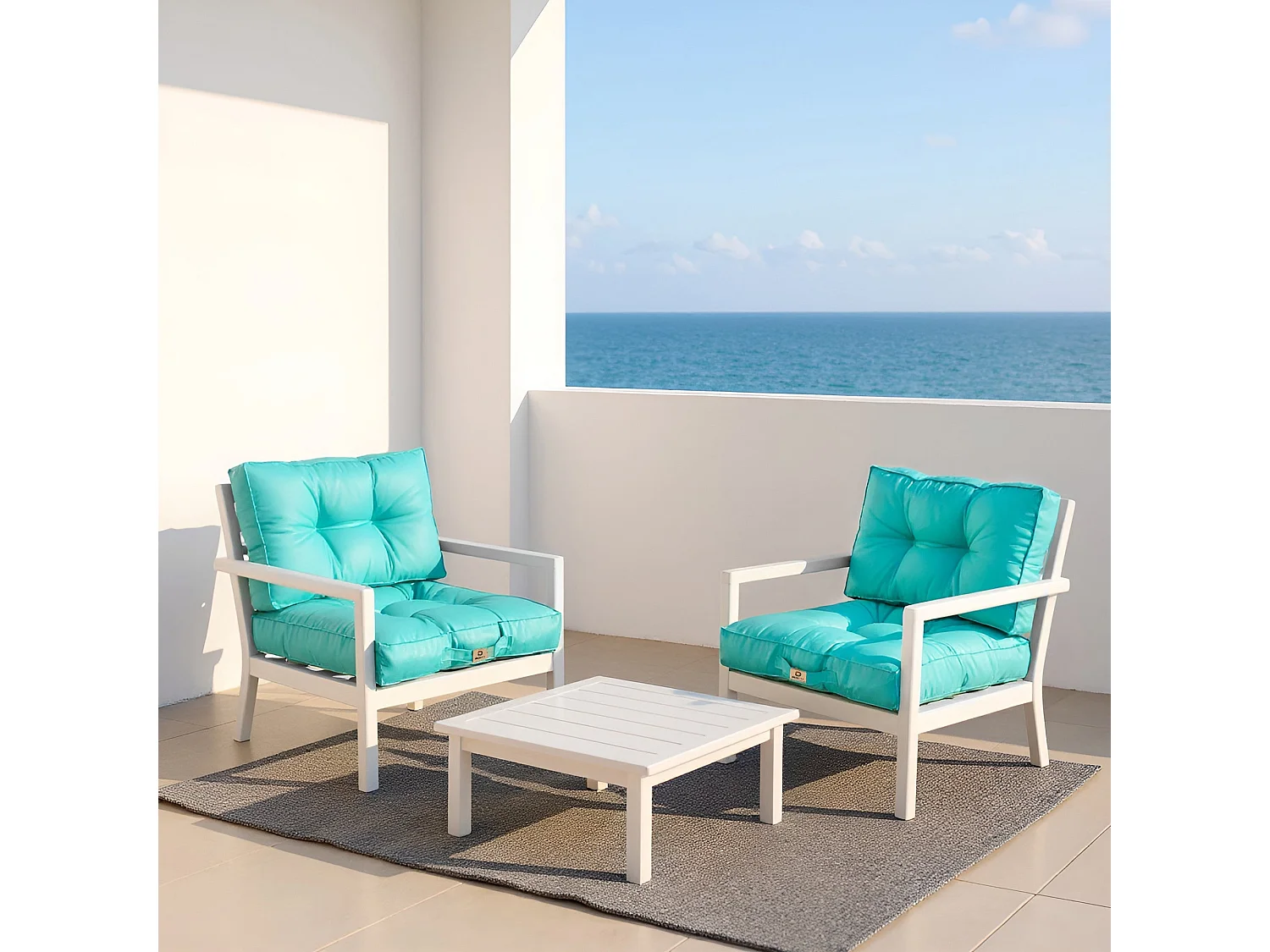 Coussins pour salon de jardin capitonné 50x50cm Bleu caraibes