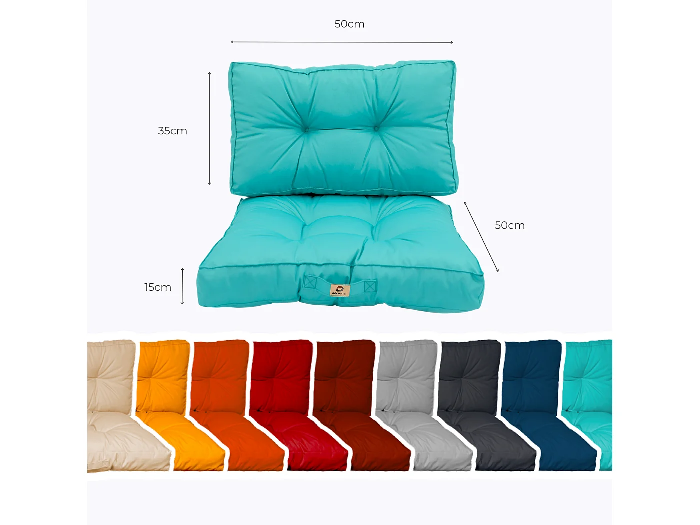 Coussins pour salon de jardin capitonné 50x50cm Bleu caraibes