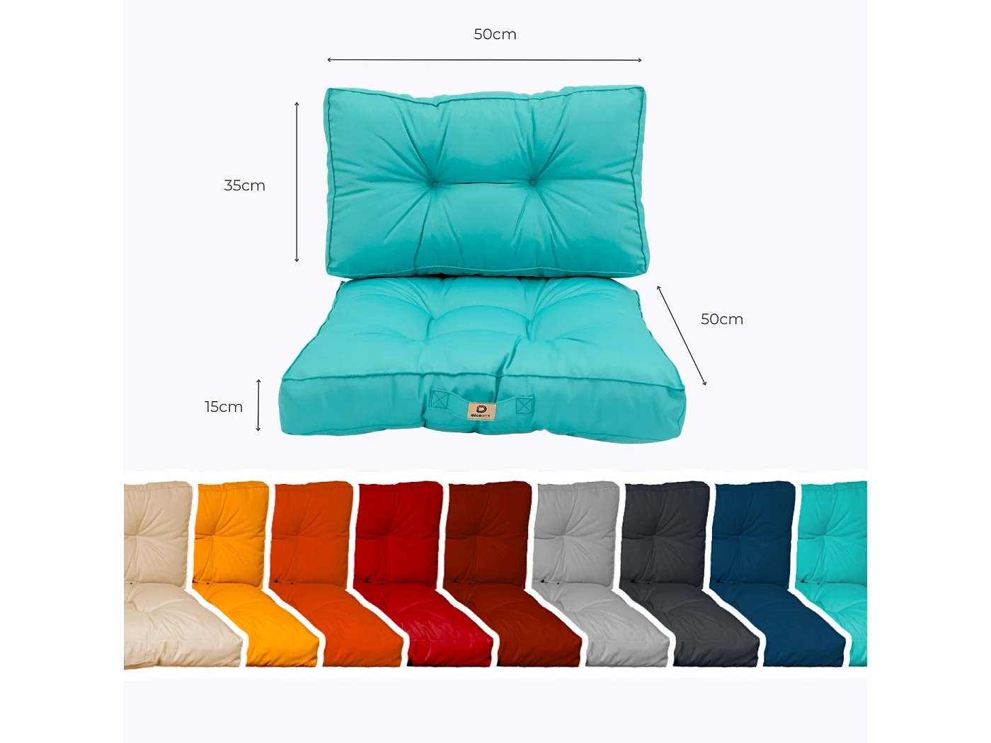 Coussins pour salon de jardin capitonné 50x50cm Bleu caraibes