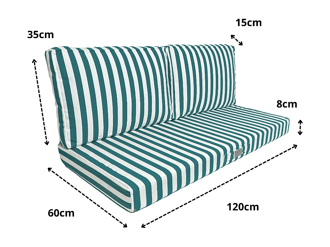 Coussins pour salon de jardin déhoussable 120x60cm - Rayure Vert