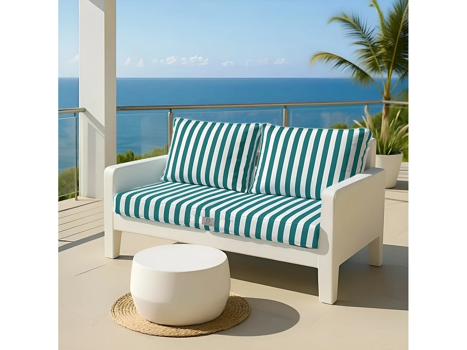 Coussins pour salon de jardin déhoussable 120x60cm - Rayure Vert