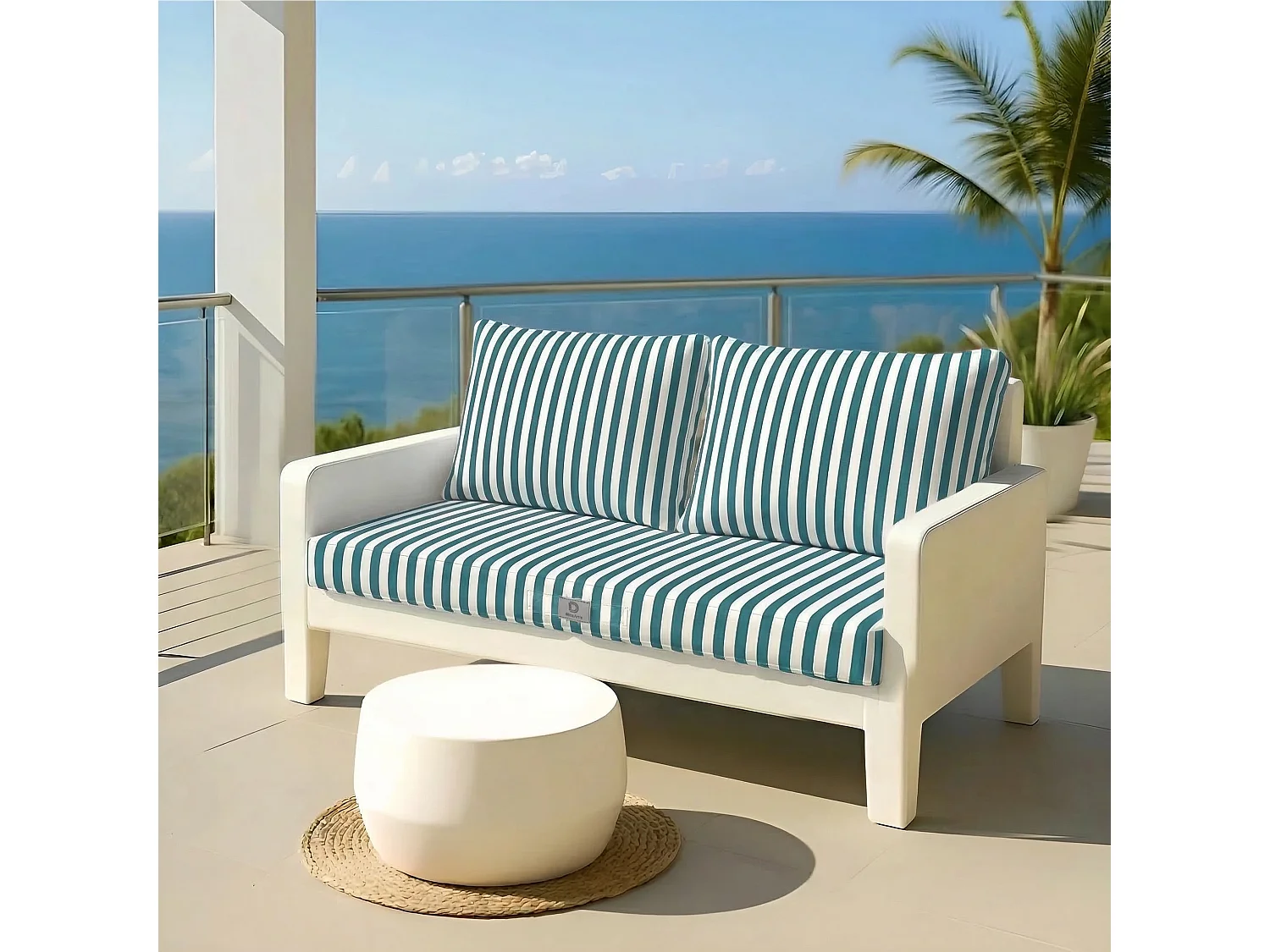 Coussins pour salon de jardin déhoussable 120x60cm Rayure vert