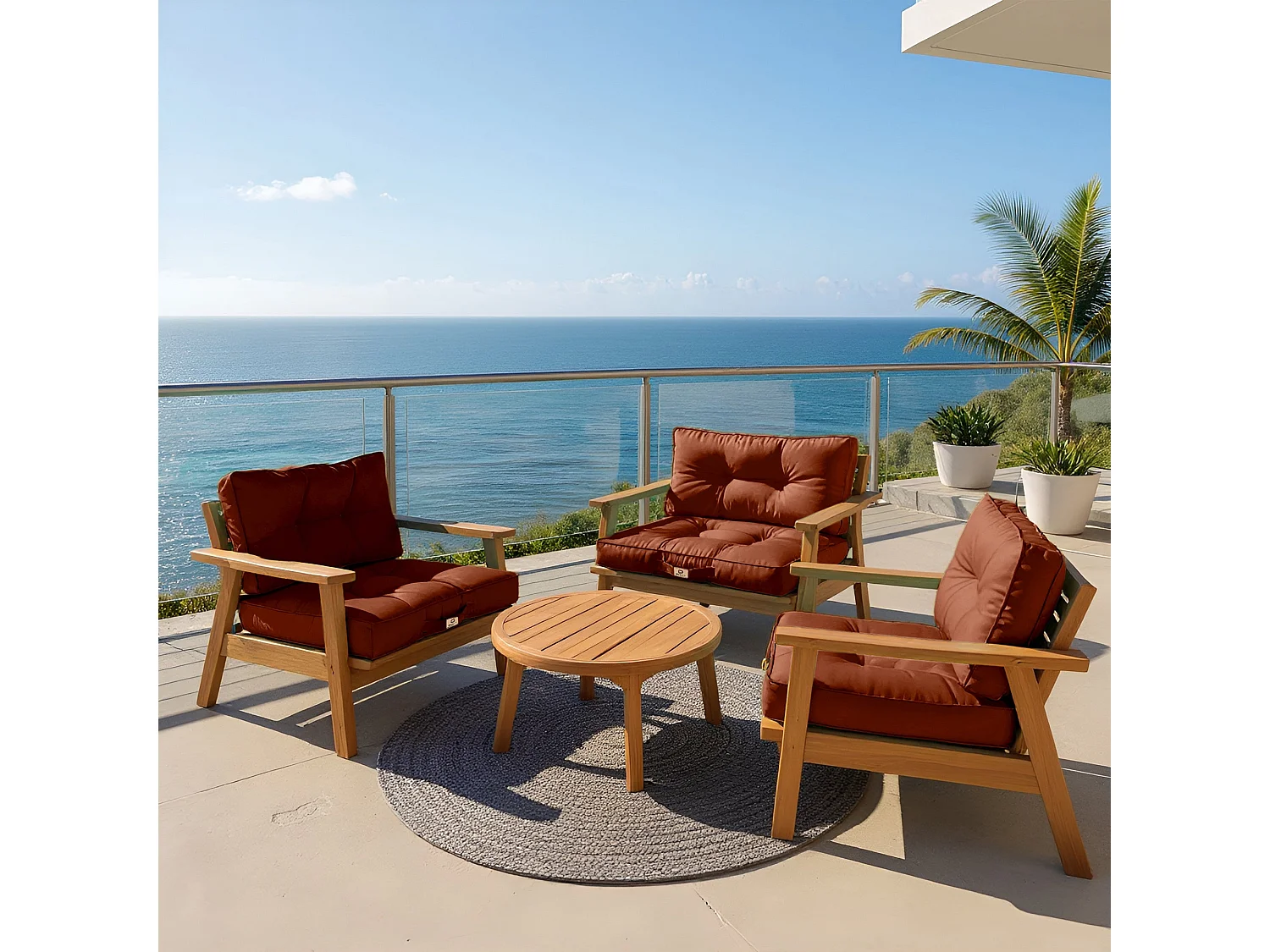 Coussins pour salon de jardin capitonné 60x60cm Terracotta