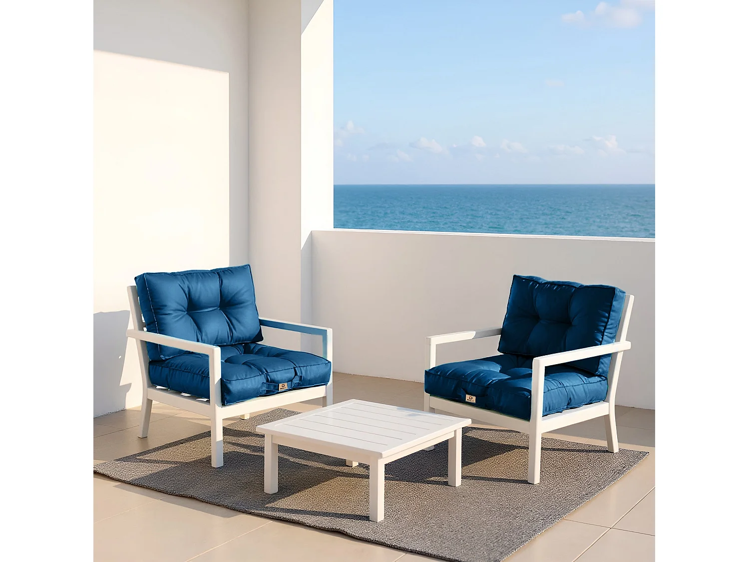 Coussins pour salon de jardin capitonné 50x50cm Bleu petrole