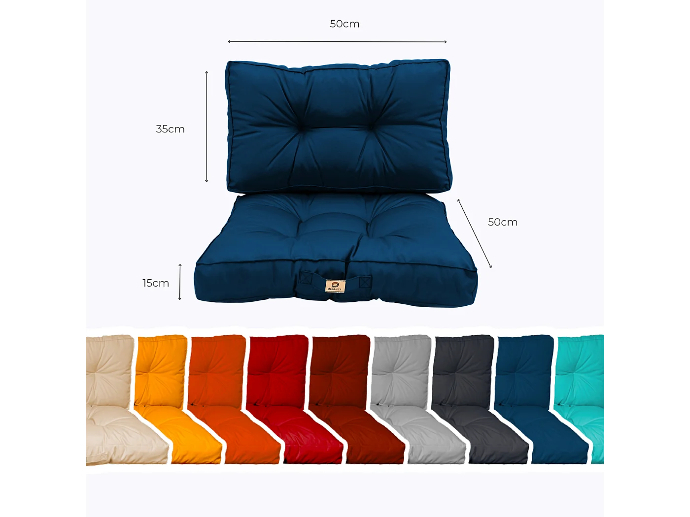 Coussins pour salon de jardin capitonné 50x50cm Bleu petrole
