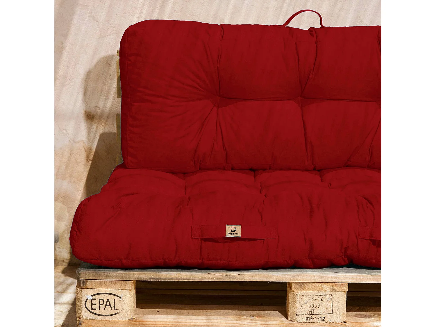 Lot coussins extérieur pour palette rouge piment 120x80 Imperméables Anti-UV DECOARTS