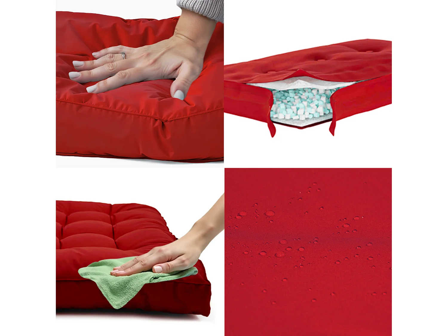 Lot coussins extérieur pour palette rouge piment 120x80 Imperméables Anti-UV DECOARTS