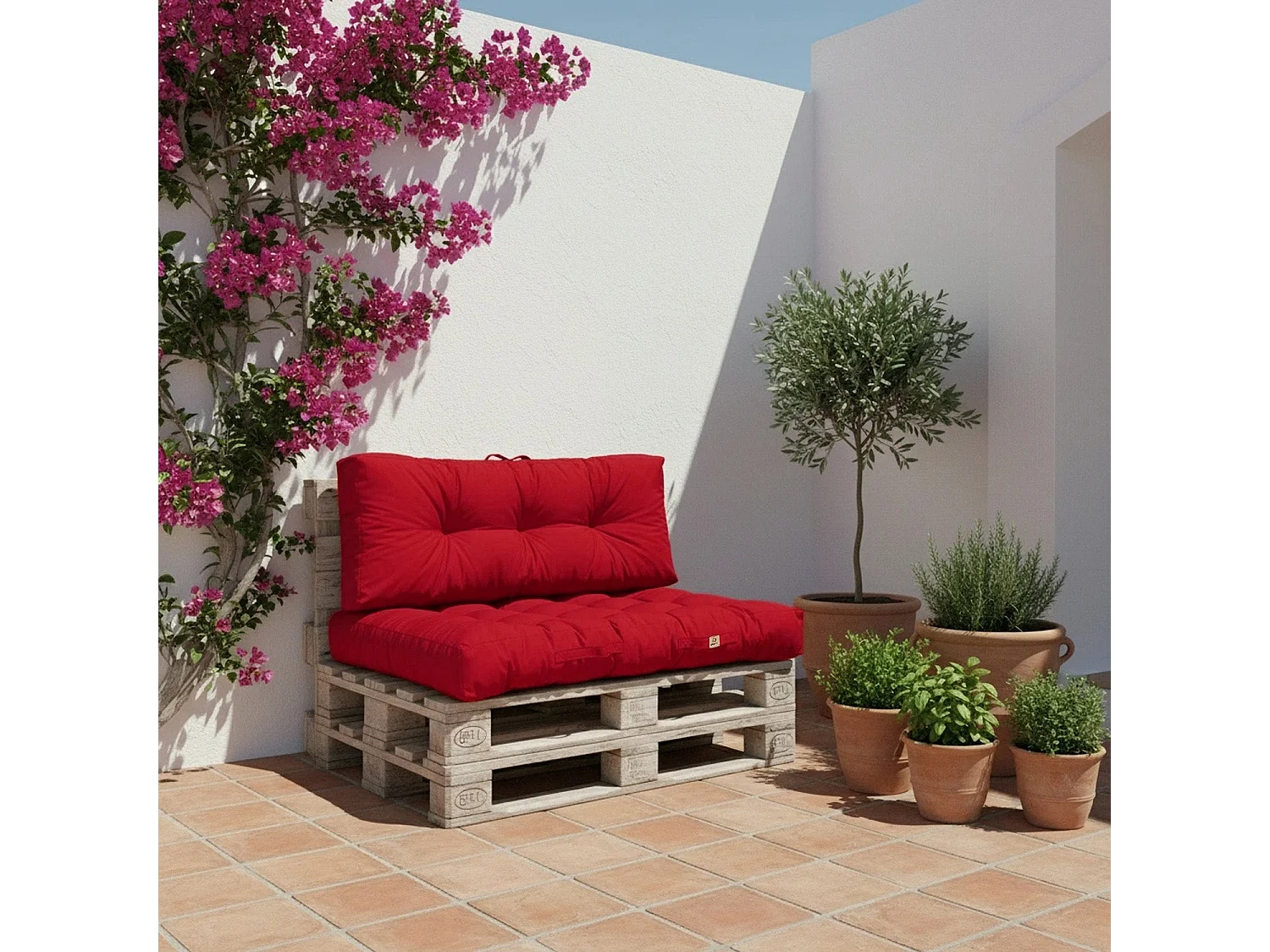 Lot coussins extérieur pour palette rouge piment 120x80 Imperméables Anti-UV DECOARTS