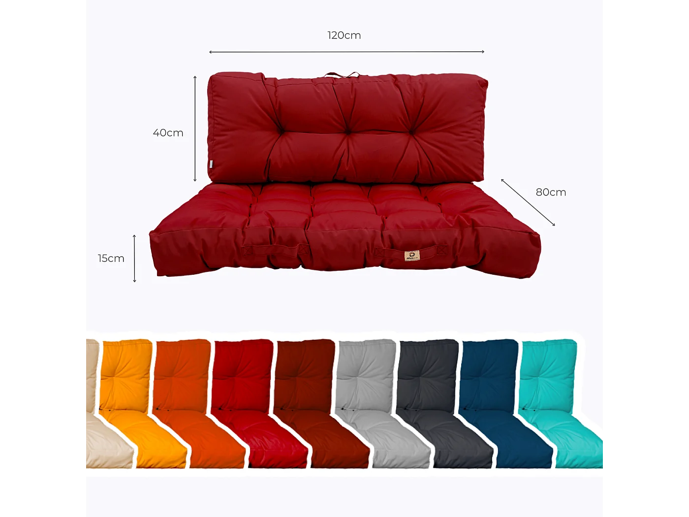 Coussins matelas pour palette 120X80X20 en polyester  rouge piment