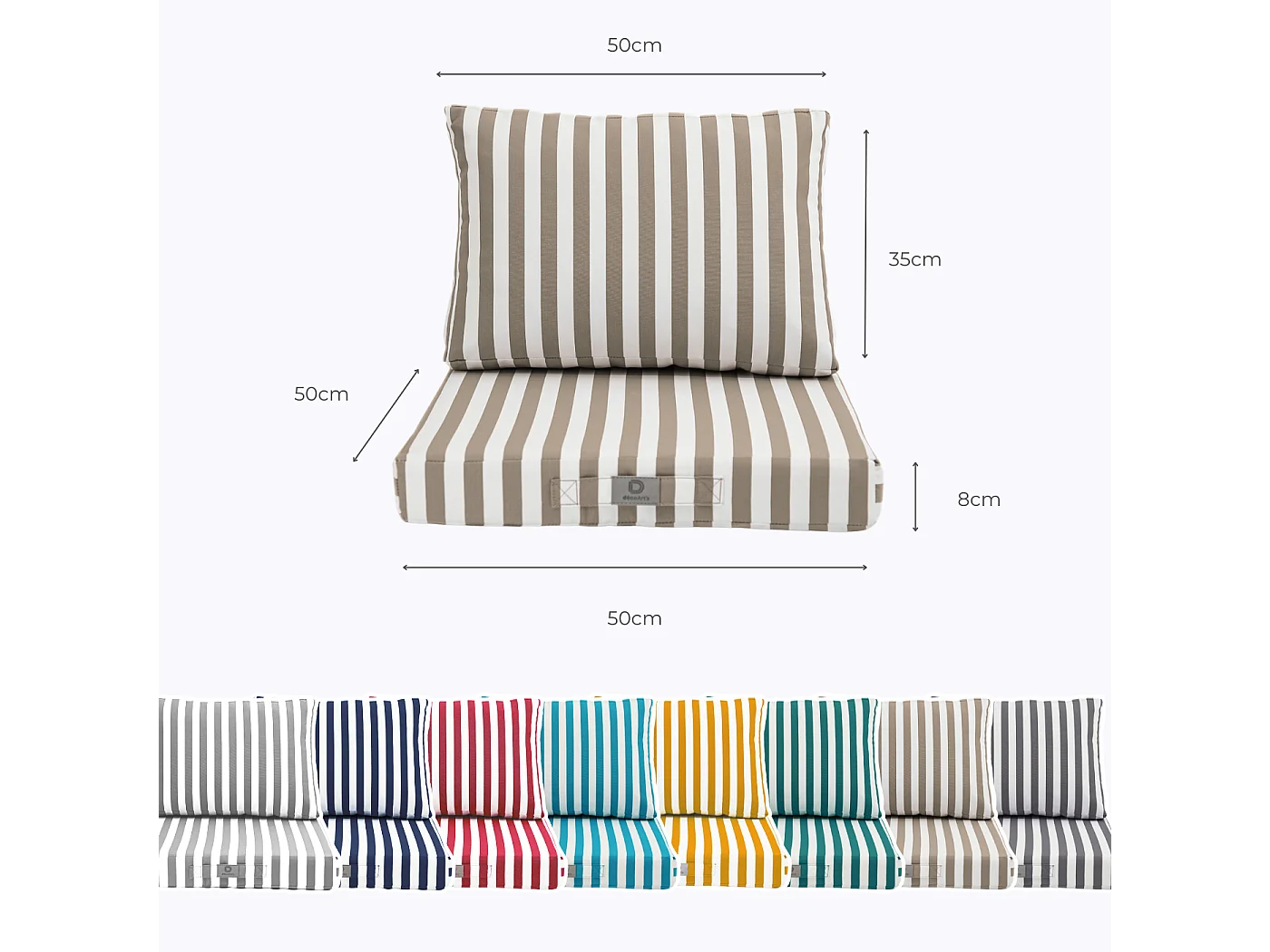 Coussins pour salon de jardin déhoussable 50x50cm - Rayure Beige