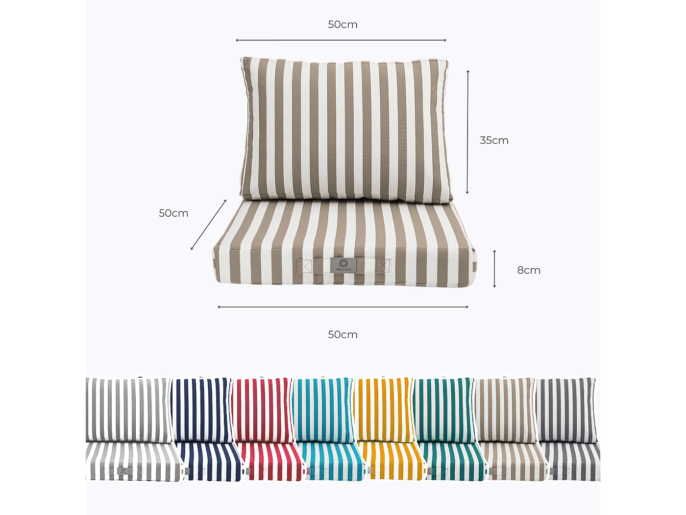 Coussins pour salon de jardin déhoussable 50x50cm Rayure beige