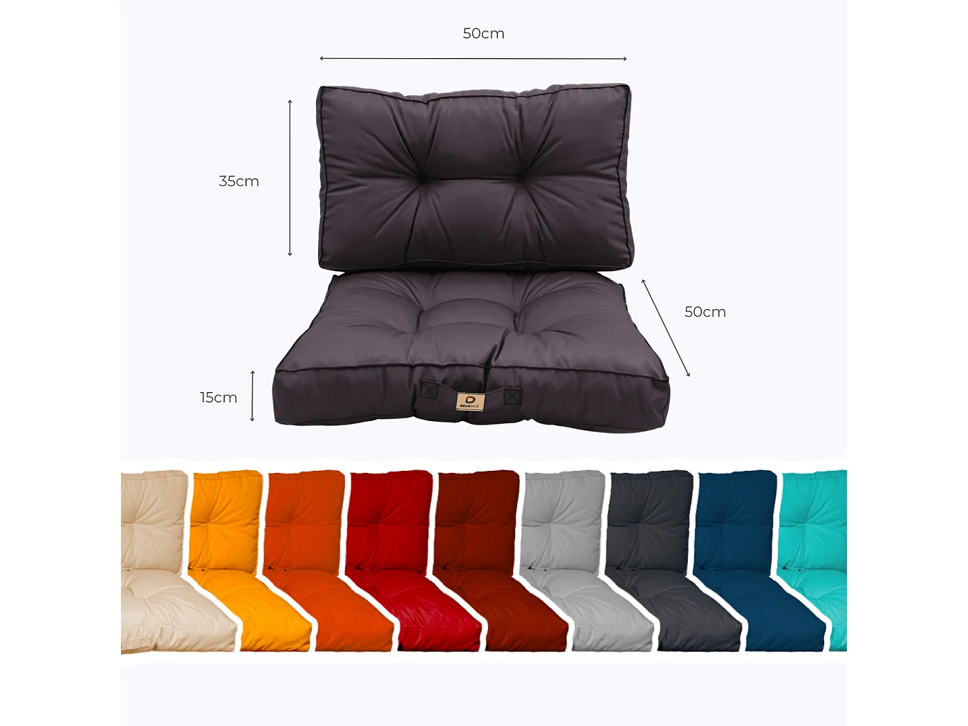 Coussins pour salon de jardin capitonné 50x50cm gris carbone