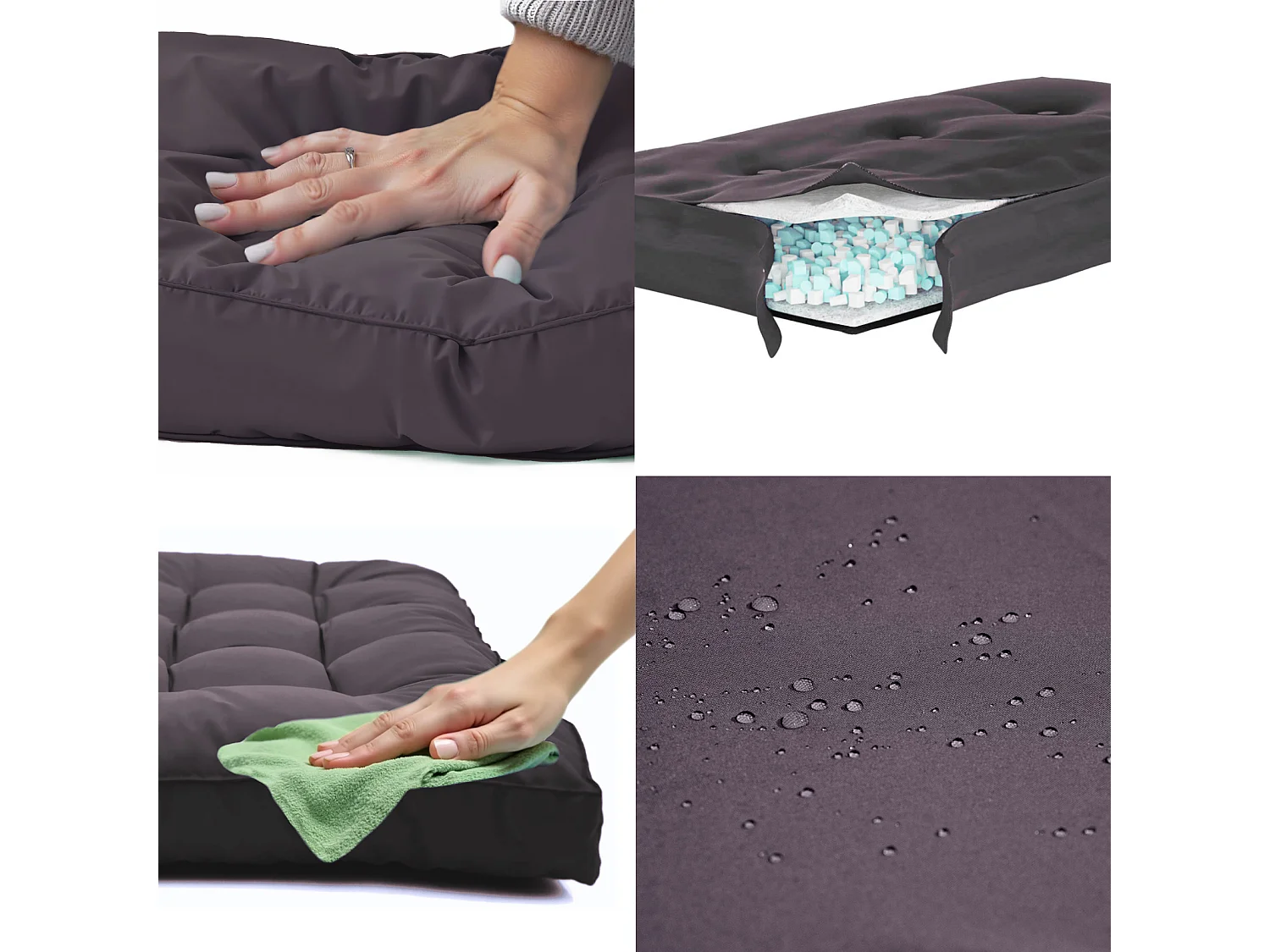 Coussins pour salon de jardin capitonné 50x50cm gris carbone