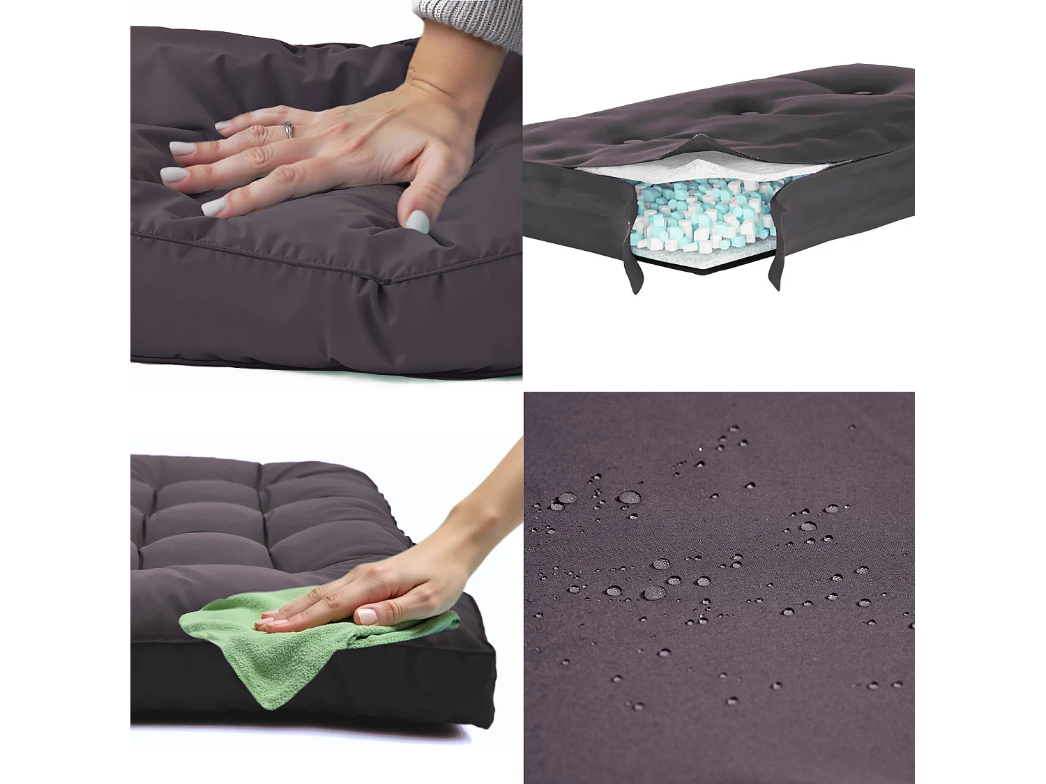 Coussins pour salon de jardin capitonné 50x50cm gris carbone