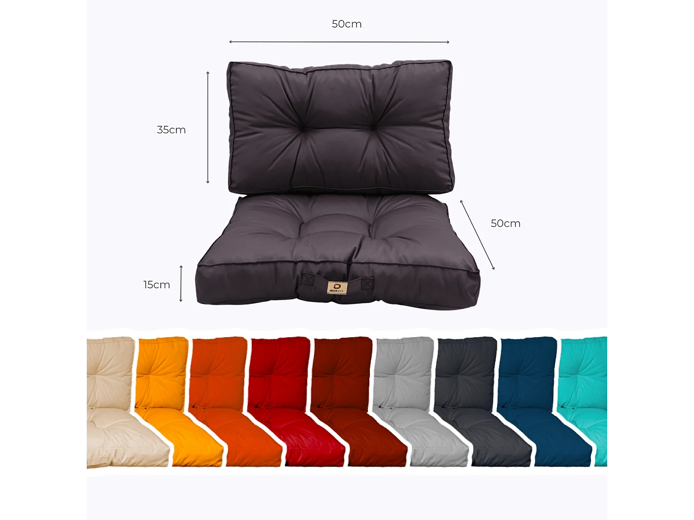 Coussins pour salon de jardin capitonné 50x50cm gris carbone