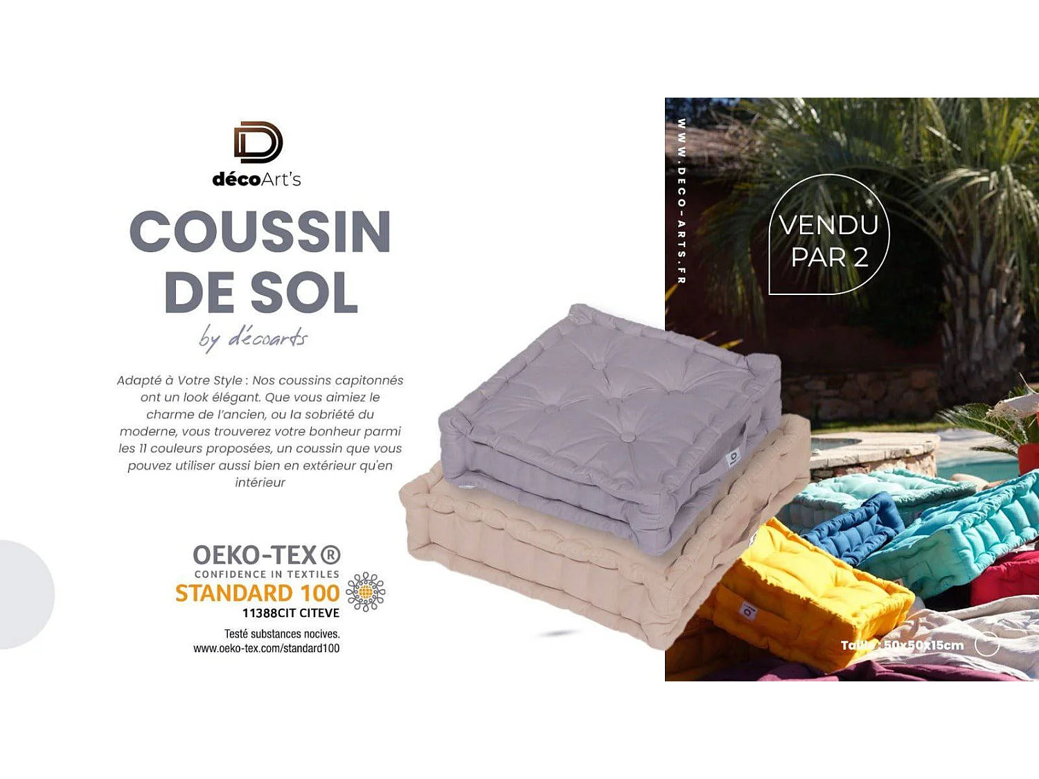 Coussin de sol lot de 2  - 40 x 40 cm Vert Mint