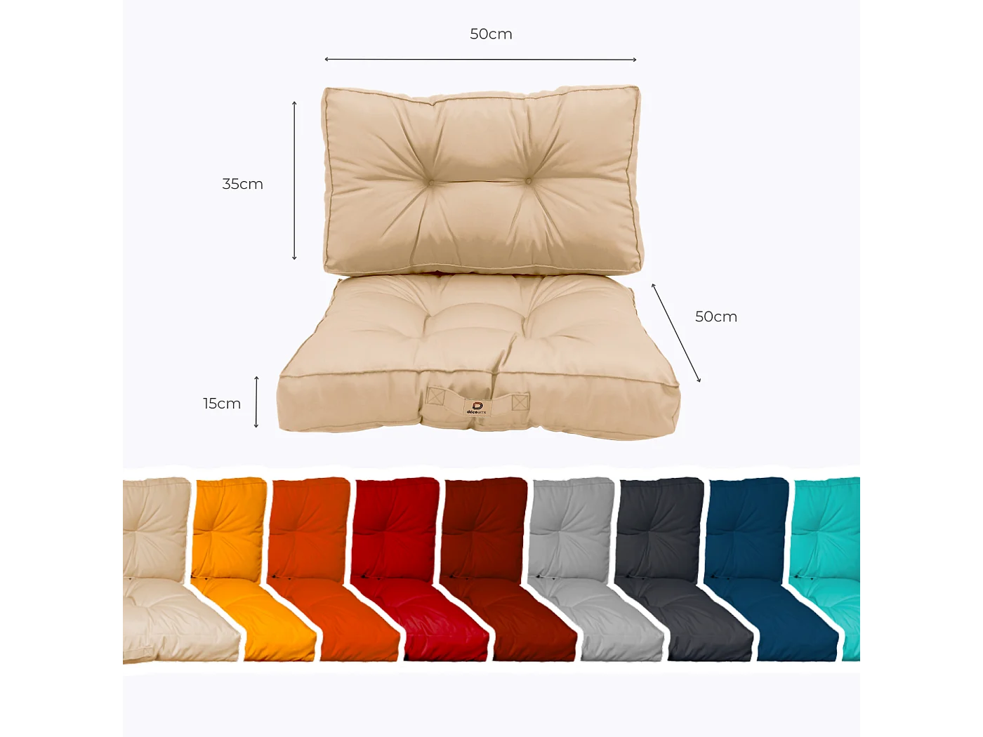 Coussins pour salon de jardin capitonné 50x50cm Beige