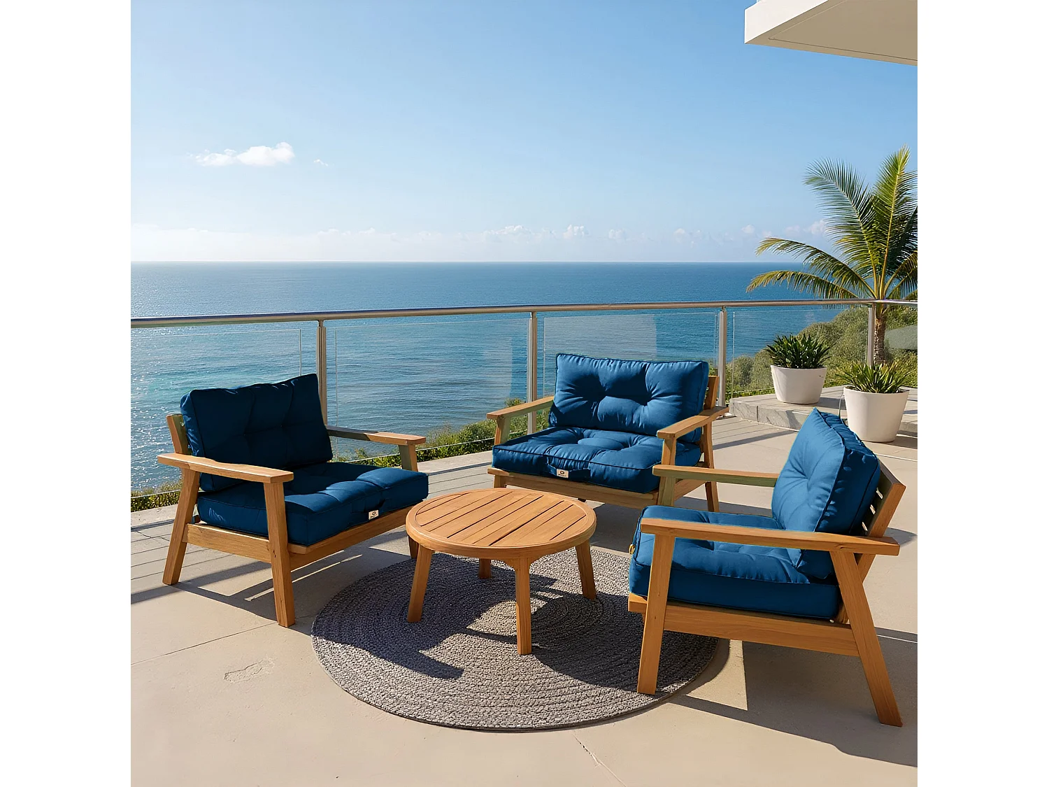 Coussins pour salon de jardin capitonné 60x60cm Bleu pétrole