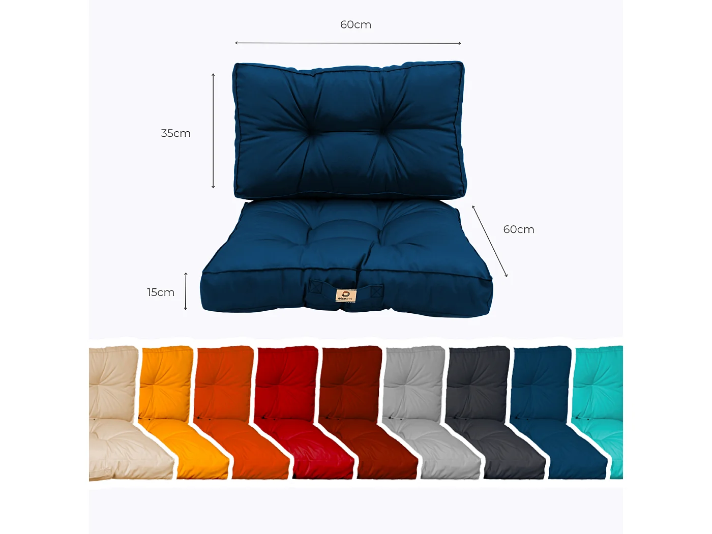 Coussins pour salon de jardin capitonné 60x60cm Bleu pétrole