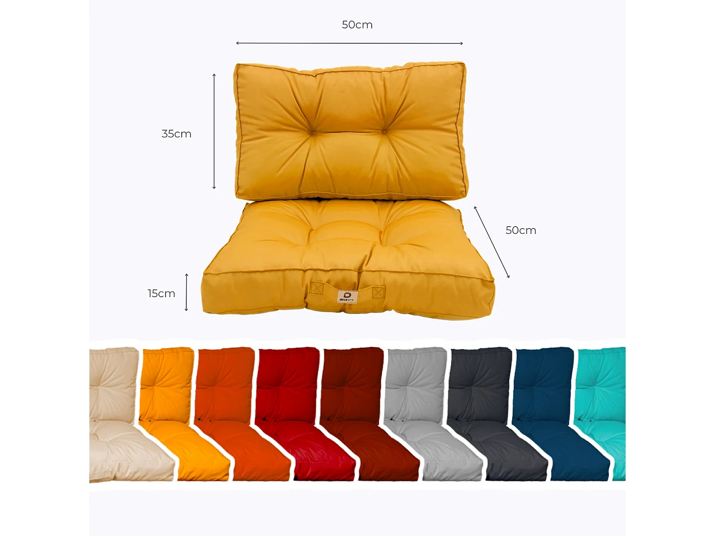 Coussins pour salon de jardin capitonné 50x50cm jaune