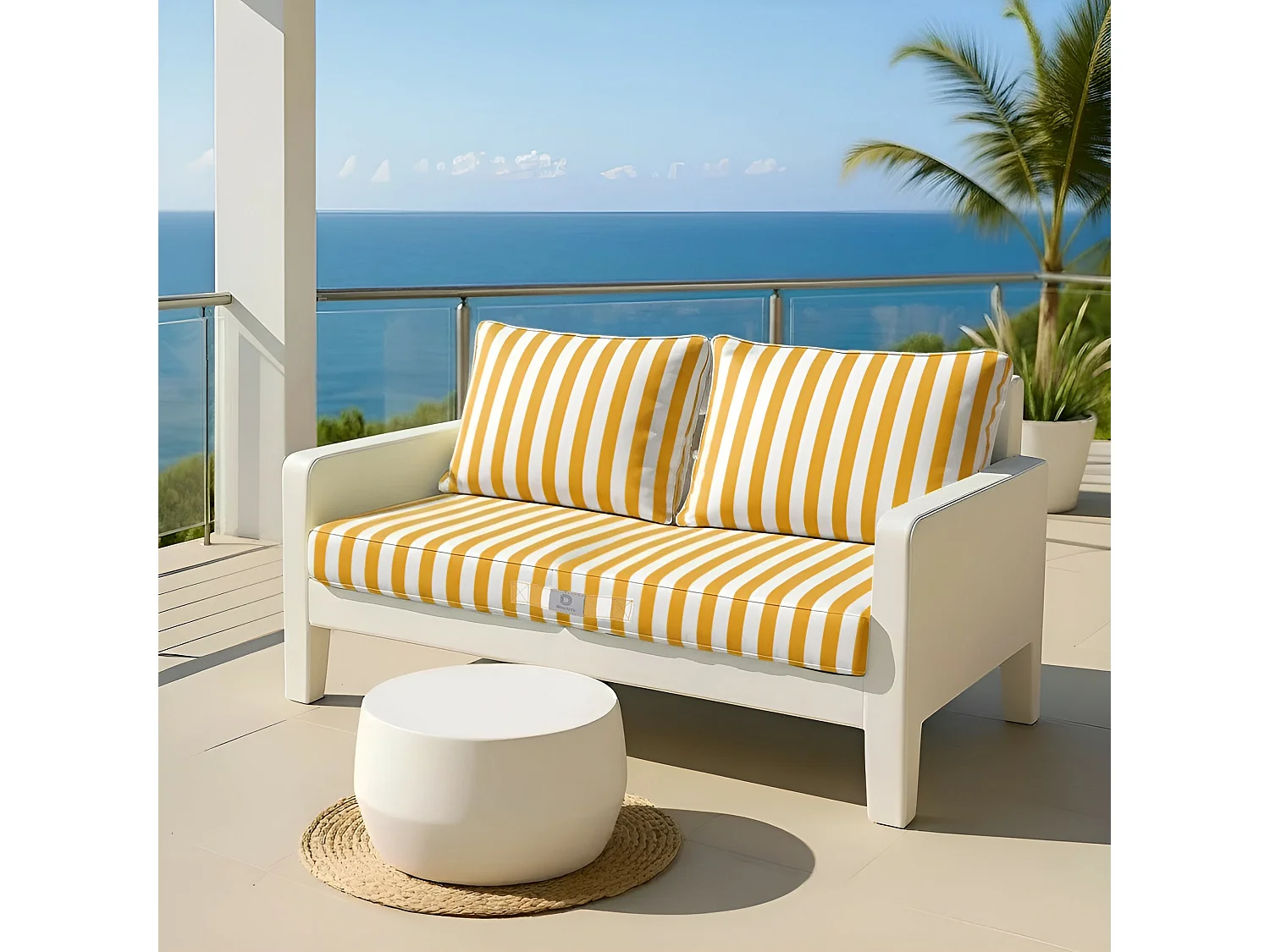 Coussins pour salon de jardin déhoussable 120x60cm - Rayure Jaunes