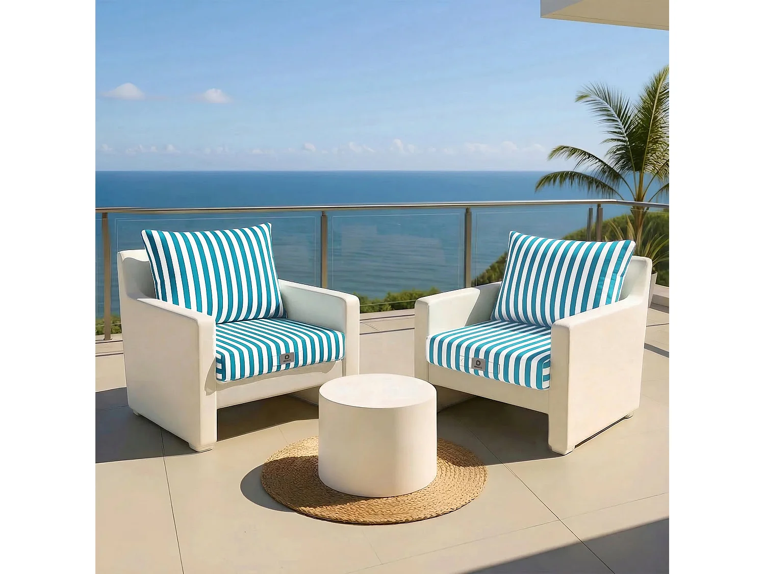 Coussins pour salon de jardin déhoussable 60x60cm Rayure turquoise