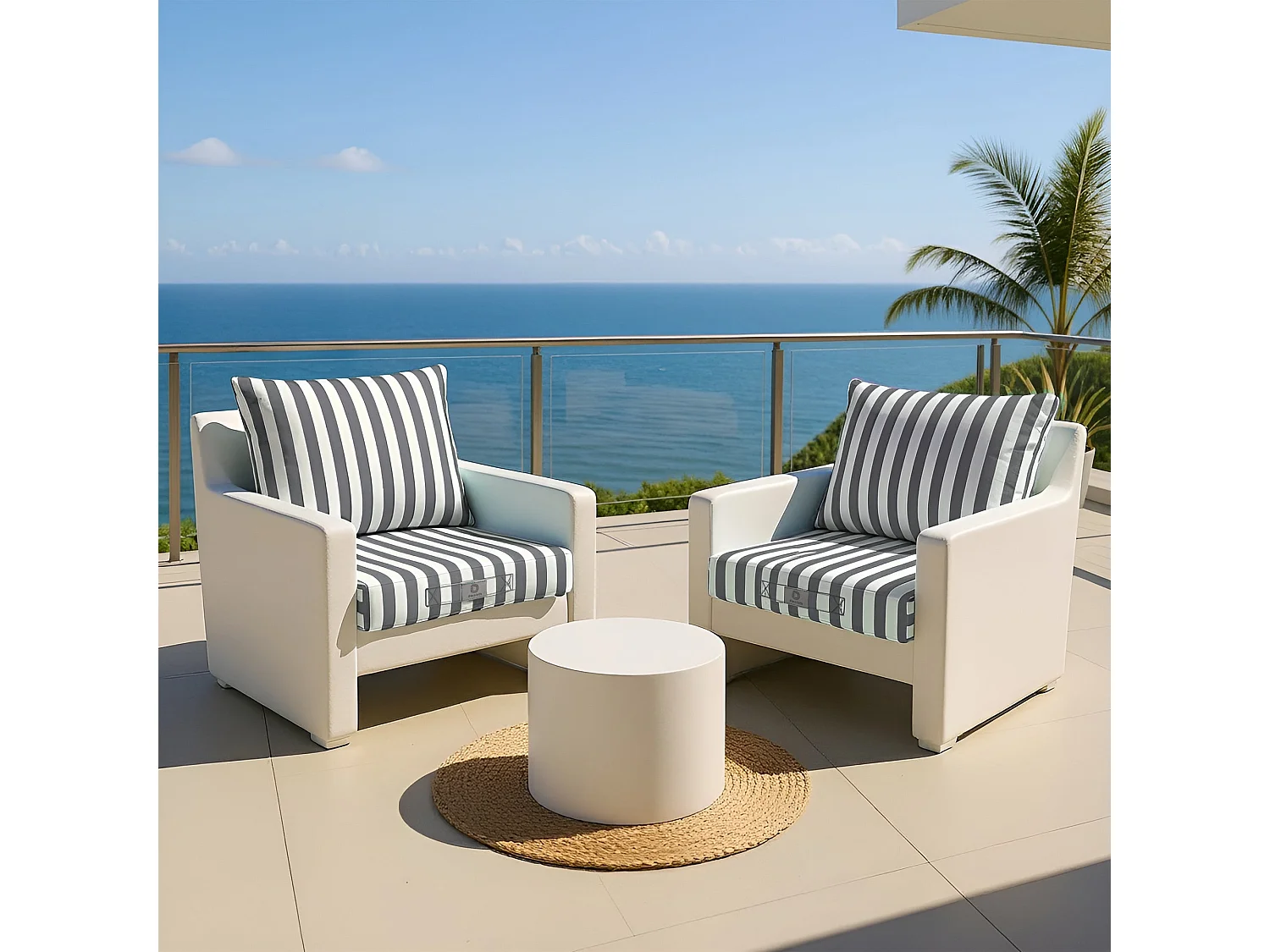 Coussins pour salon de jardin déhoussable 50x50cm - Rayure Gris foncé