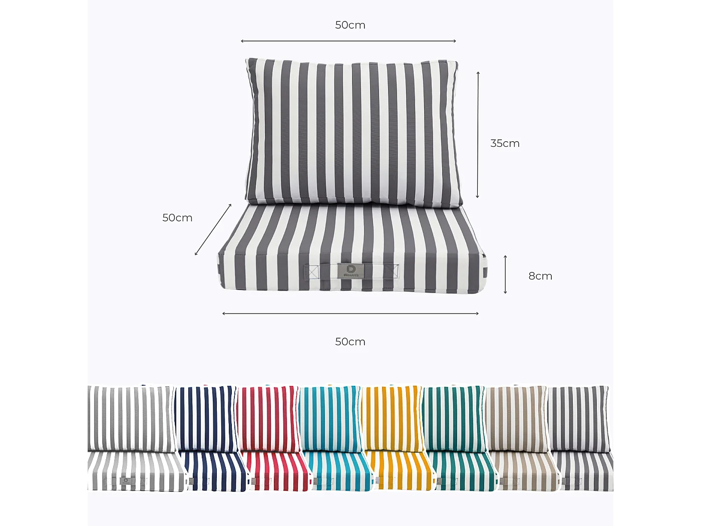 Coussins pour salon de jardin déhoussable 50x50cm Rayure gris foncé