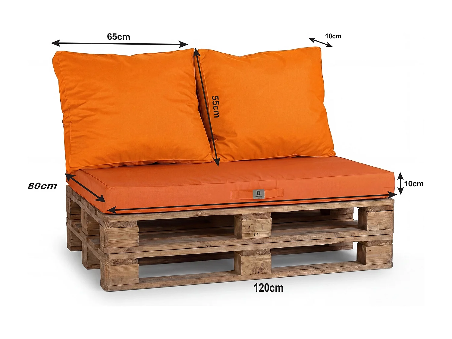 Lot de 3 coussins pour palette déhoussables en polyester orange