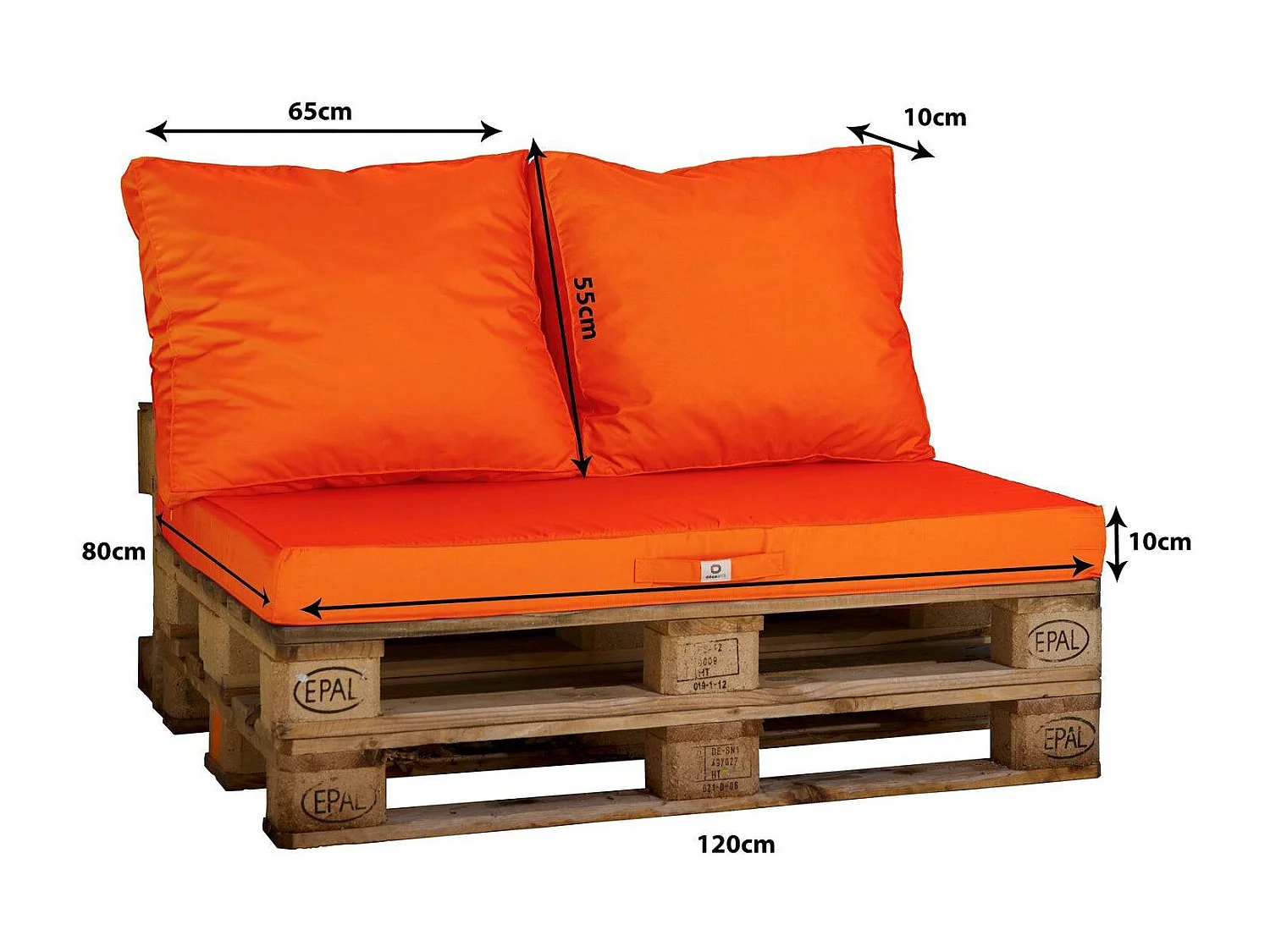 Lot de 3 coussins pour palette déhoussables en polyester orange