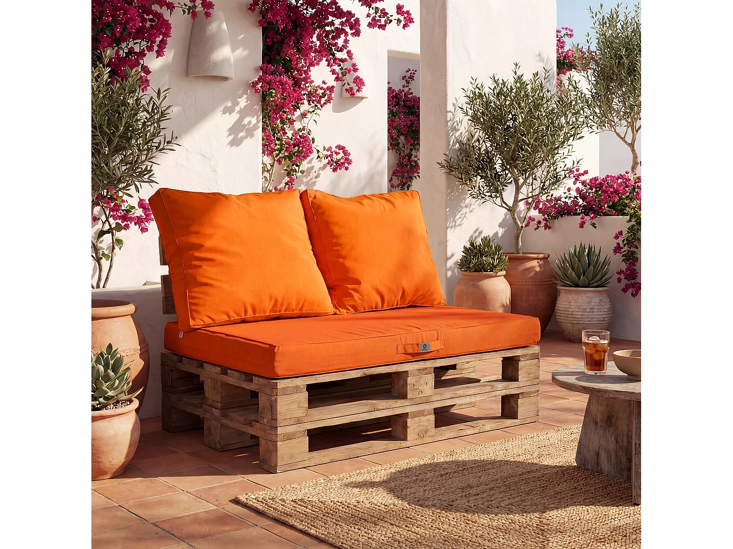 Lot de 3 coussins pour palette déhoussables en polyester orange