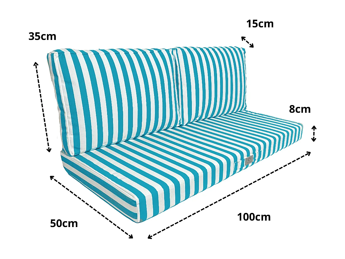 Coussins pour salon de jardin déhoussable 100x50cm - Rayure Turquoise