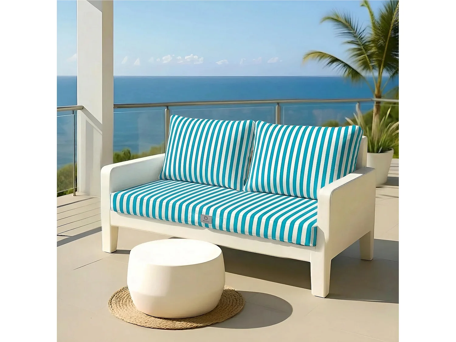 Coussins pour salon de jardin déhoussable 100x50cm Rayure turquoise