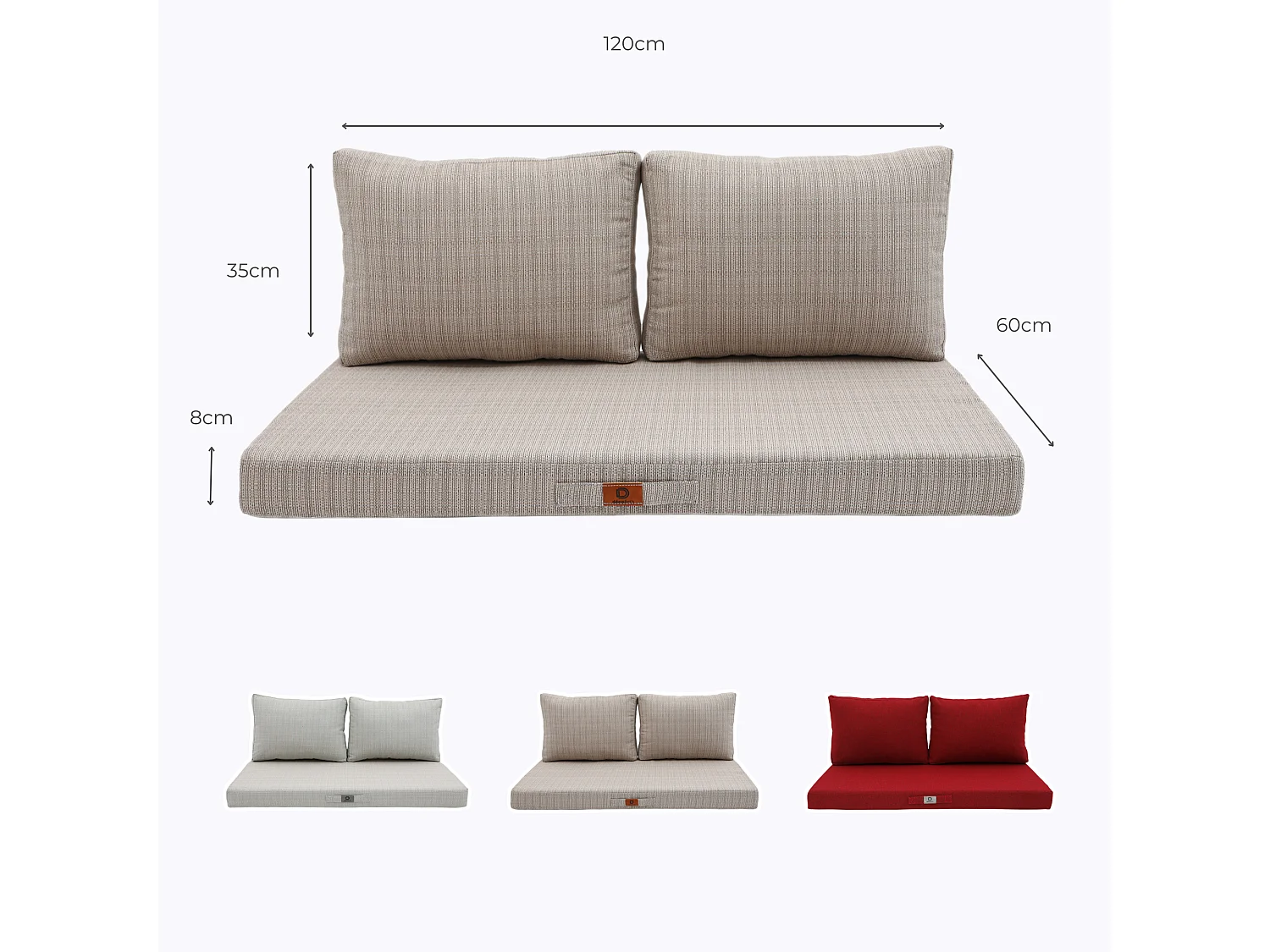 Coussins pour salon de jardin déhoussable 120x60cm Beige chiné noir