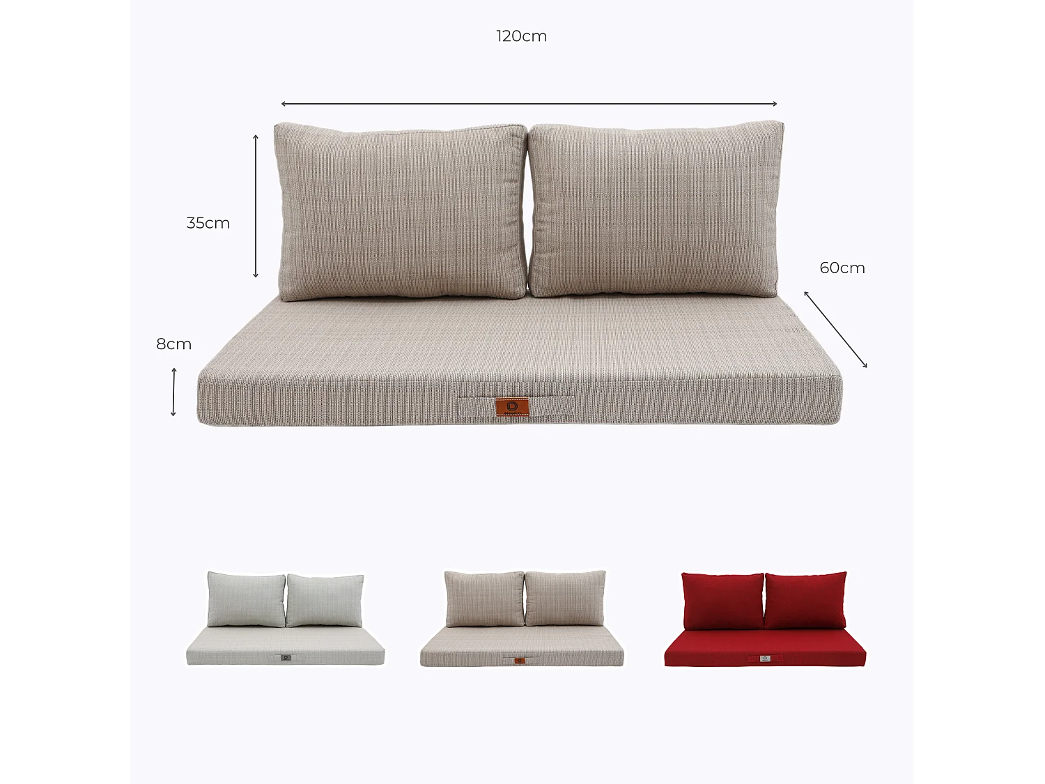 Coussins pour salon de jardin déhoussable 120x60cm - Beige Chiné