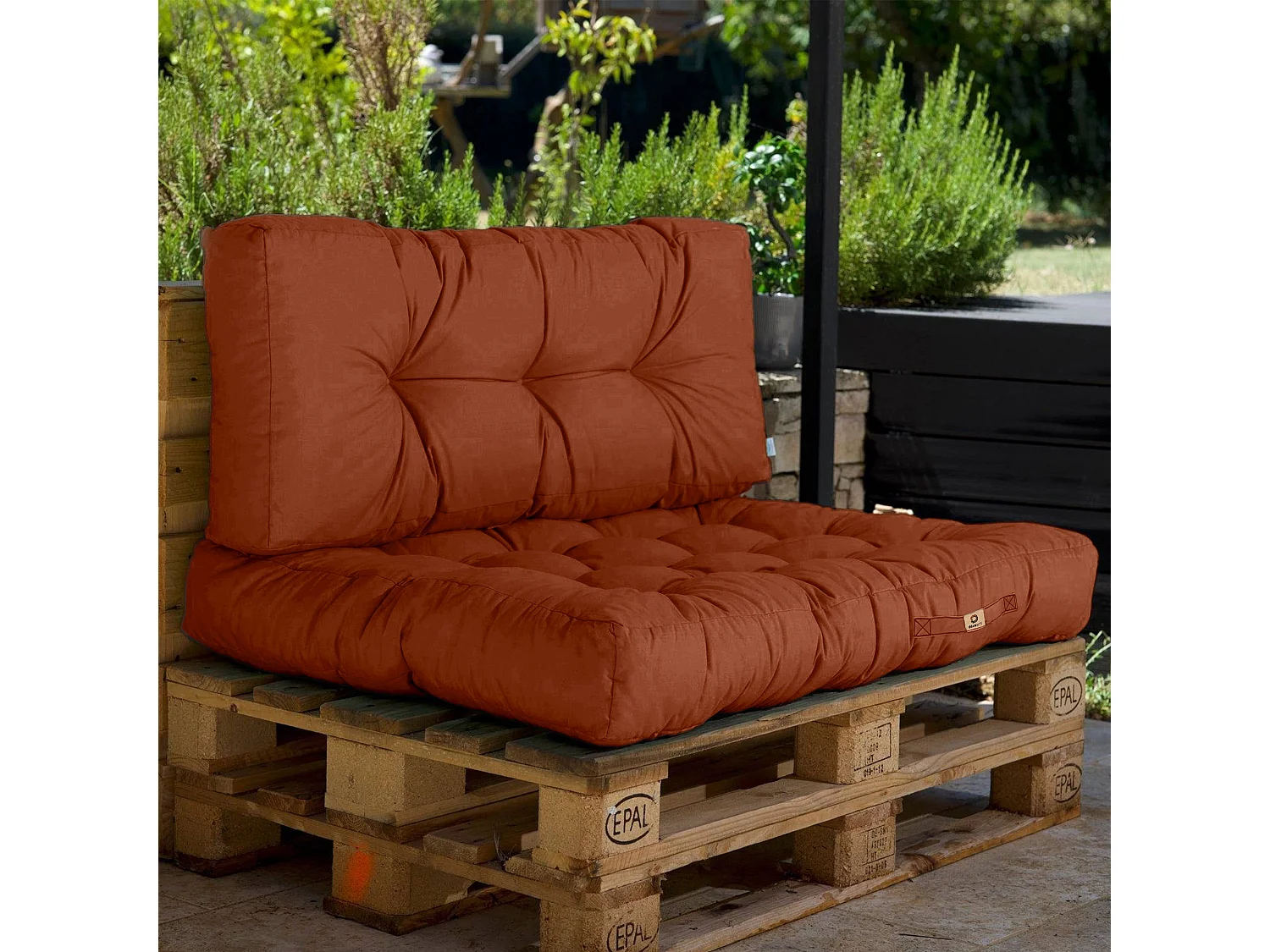 Lot coussins extérieur pour palette terracotta 120x80 Imperméables Anti-UV DECOARTS