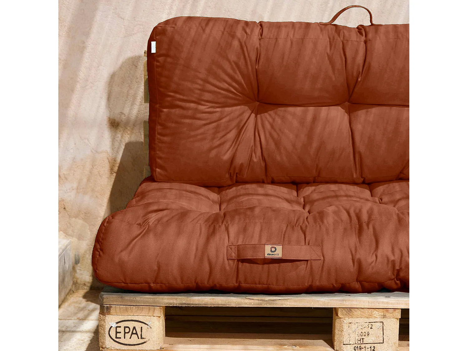 Lot coussins extérieur pour palette terracotta 120x80 Imperméables Anti-UV DECOARTS