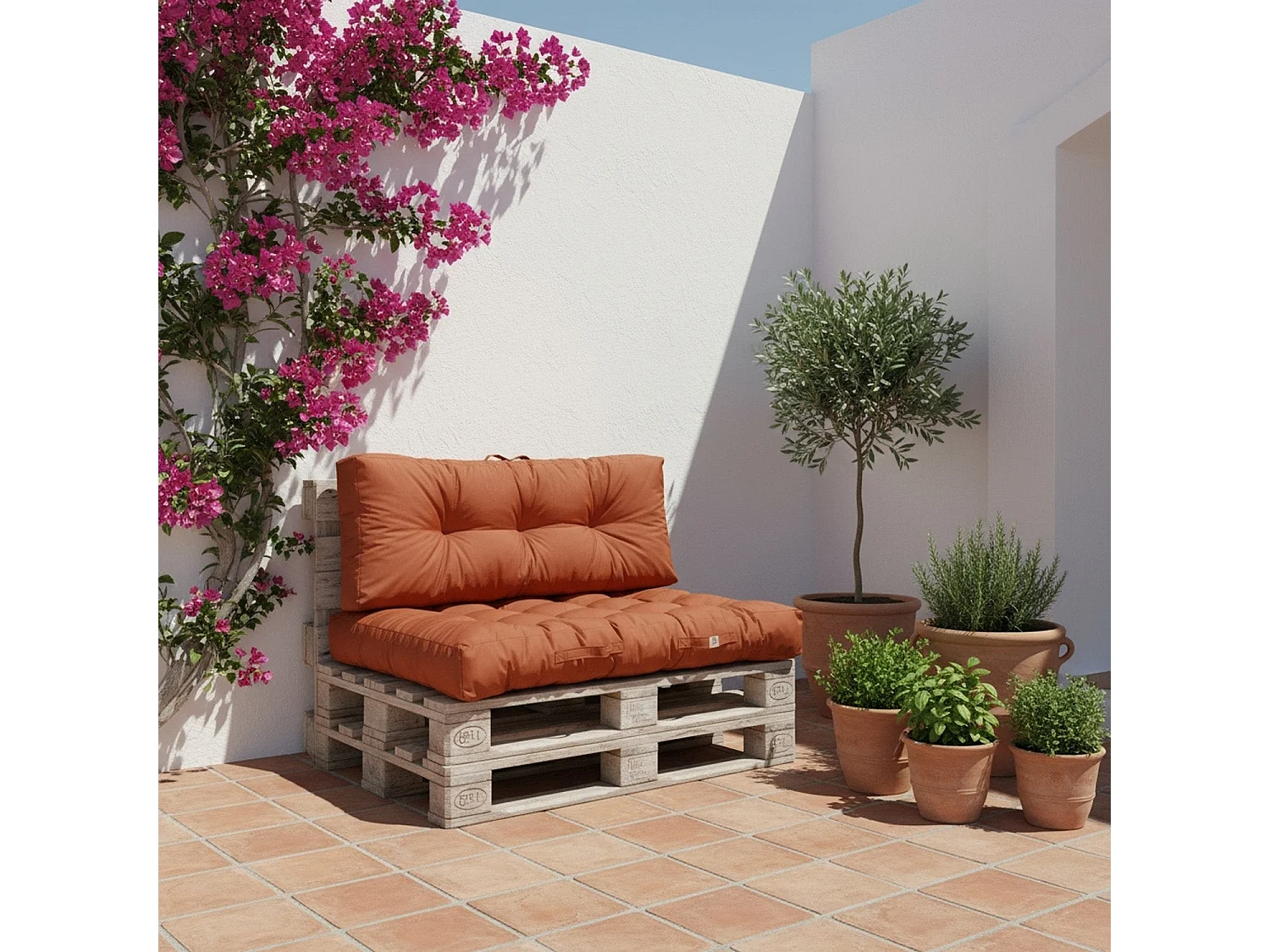 Lot coussins extérieur pour palette terracotta 120x80 Imperméables Anti-UV DECOARTS