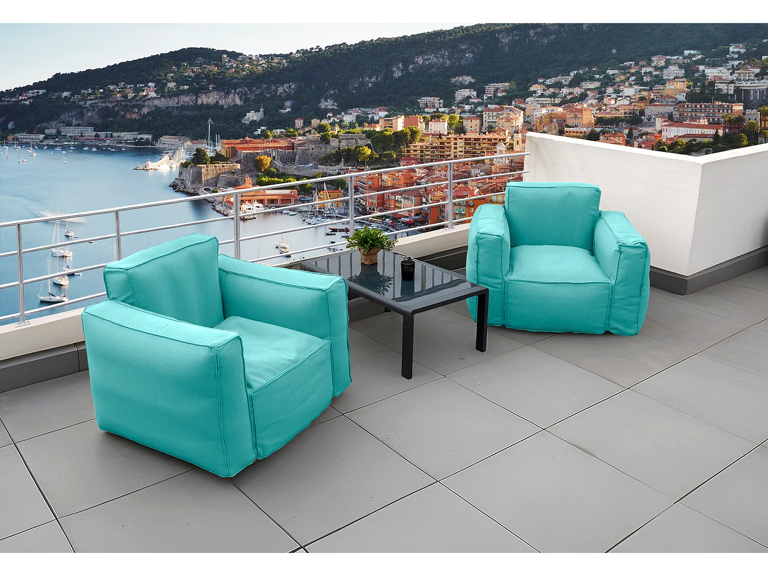 Canapé salon de jardin modulable 90x75x65cm Bleu