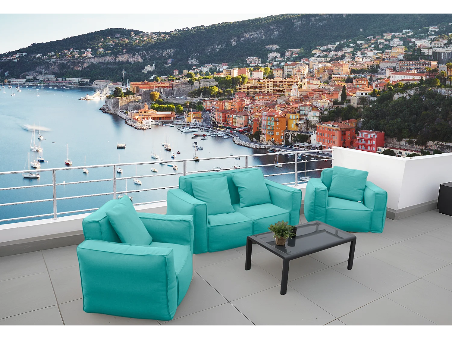 Canapé salon de jardin modulable 90x75x65cm Bleu