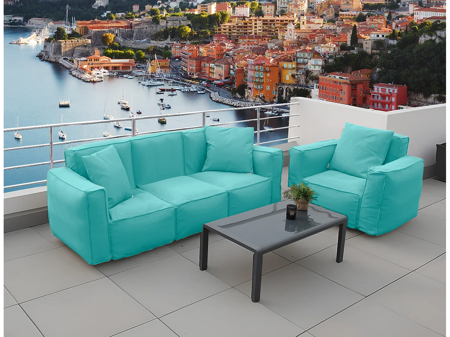 Canapé salon de jardin modulable 90x75x65cm Bleu