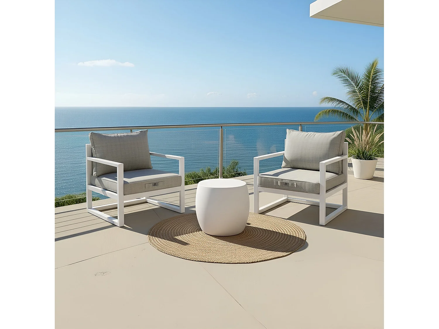 Coussins pour salon de jardin déhoussable 50x50cm Beige Chiné Turquoise