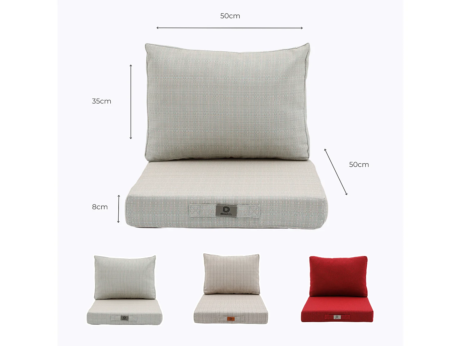 Coussins pour salon de jardin déhoussable 50x50cm Beige Chiné Turquoise