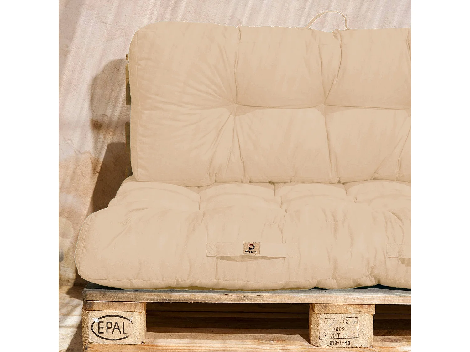 Lot coussins extérieur pour palette beige 120x80 Imperméables Anti-UV DECOARTS