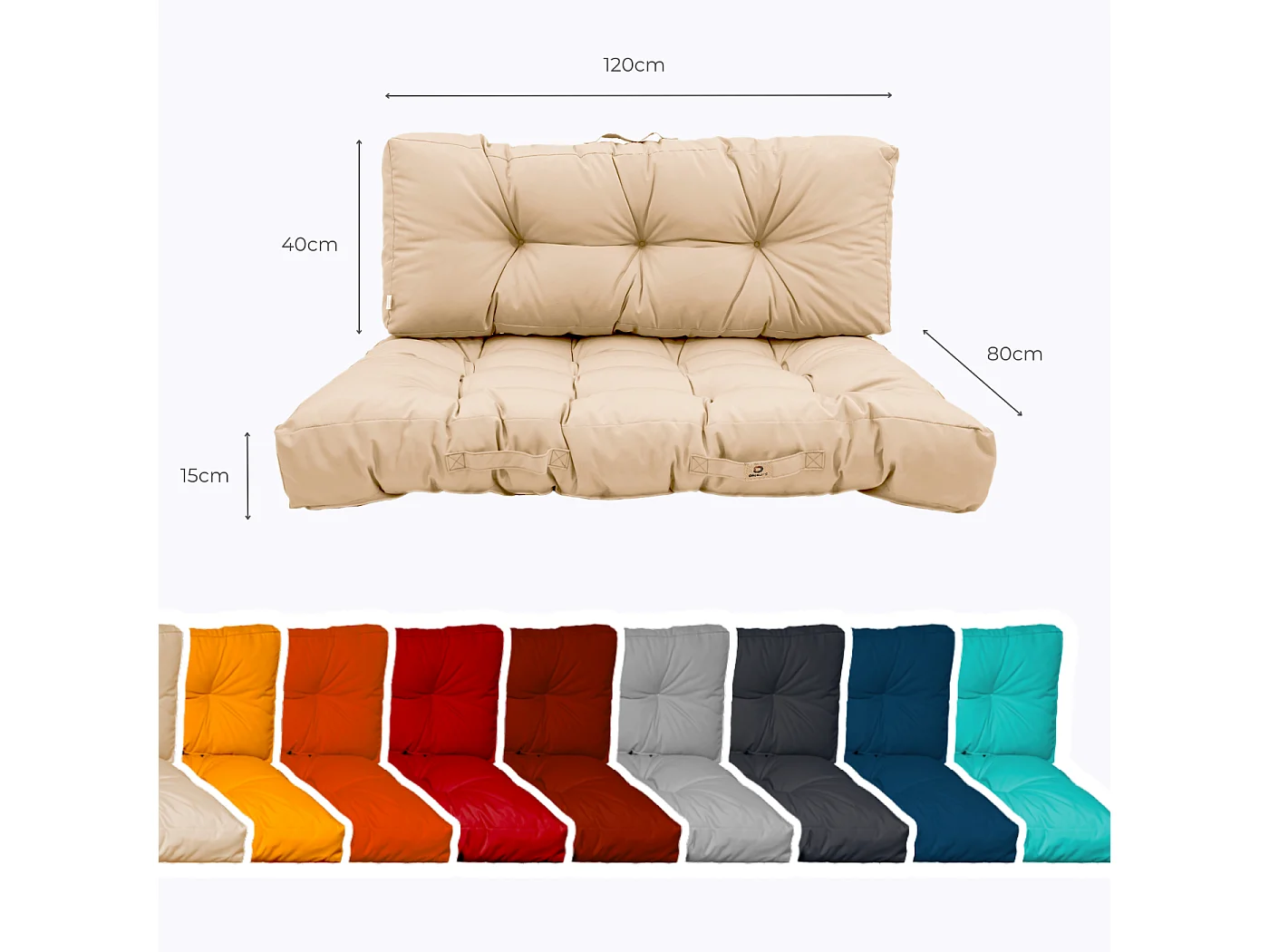 Lot coussins extérieur pour palette beige 120x80 Imperméables Anti-UV DECOARTS