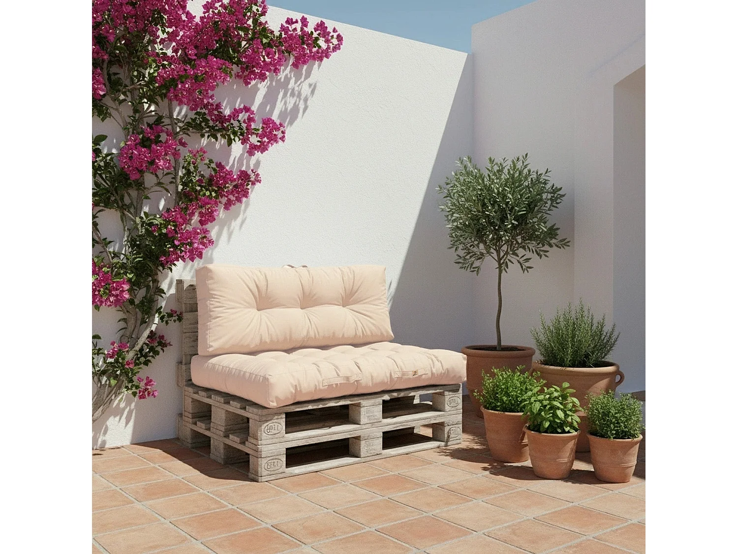 Lot coussins extérieur pour palette beige 120x80 Imperméables Anti-UV DECOARTS