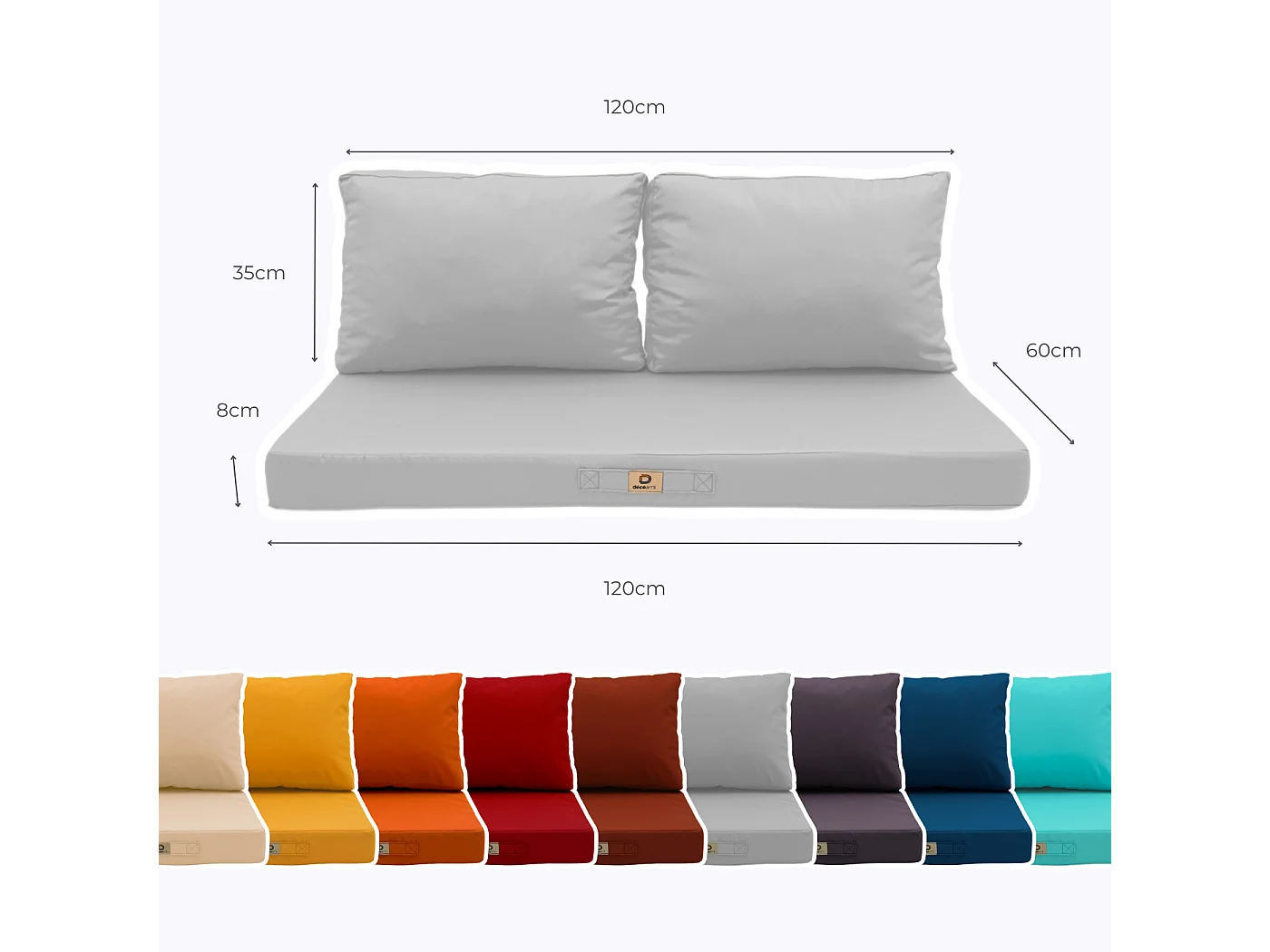 Coussins pour salon de jardin déhoussable 120x60cm Gris galet