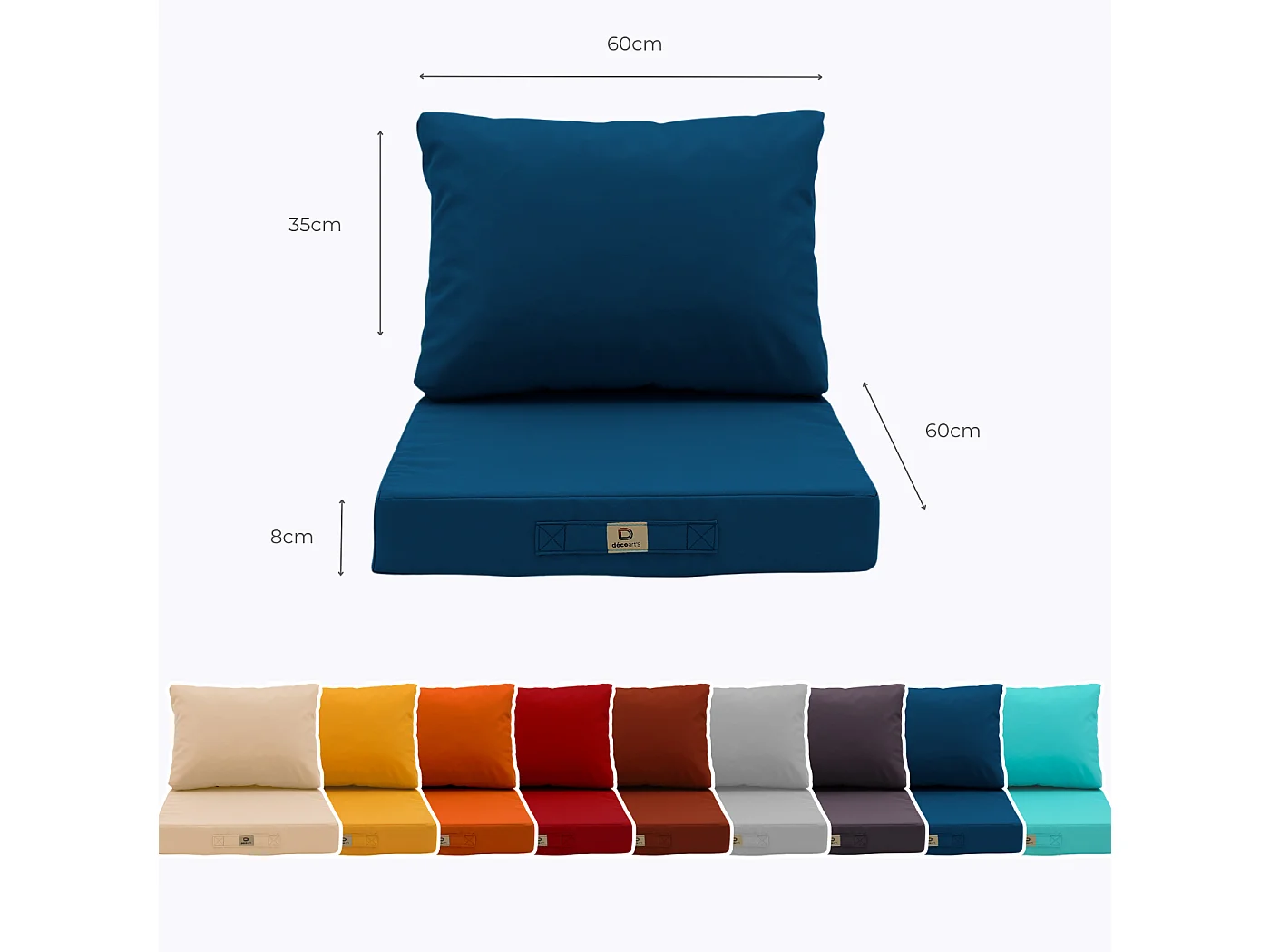 Coussins pour salon de jardin déhoussable 60x60cm Bleu pétrole