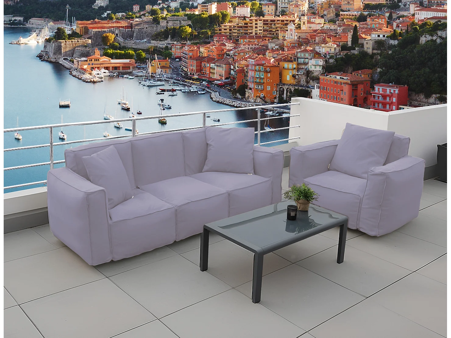 Canapé salon de jardin modulable 90x75x65cm Gris